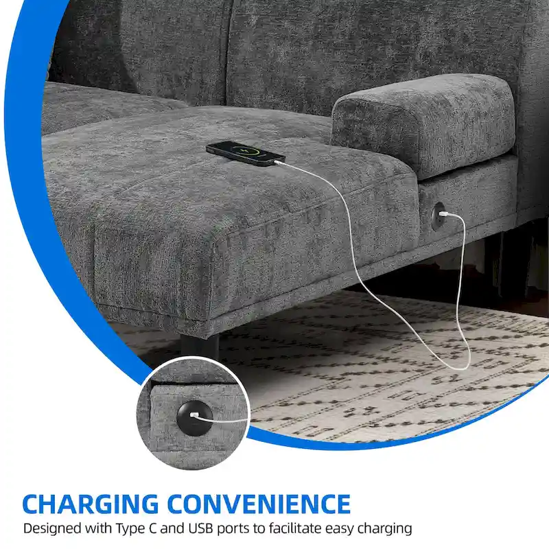 Moasis Sectional Couches U Shaped Sofa Chenille Modern Modular Couch - 45.6W x 106.3L x 26.7H