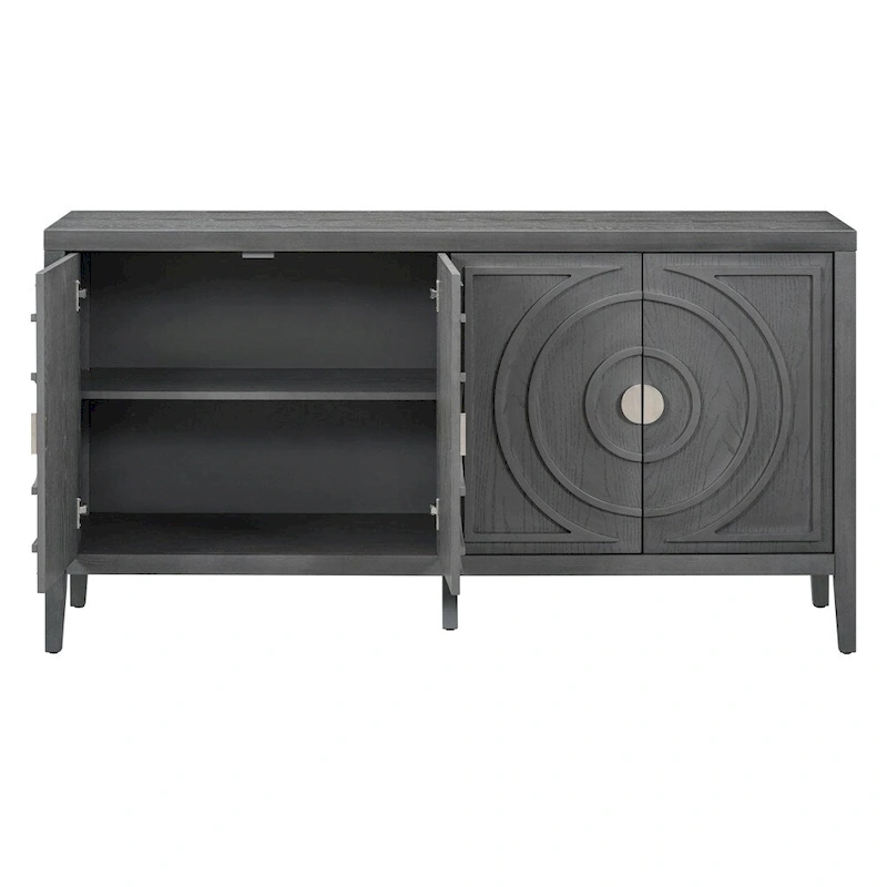 Retro Sideboard with Circular Groove Design Metal Handle