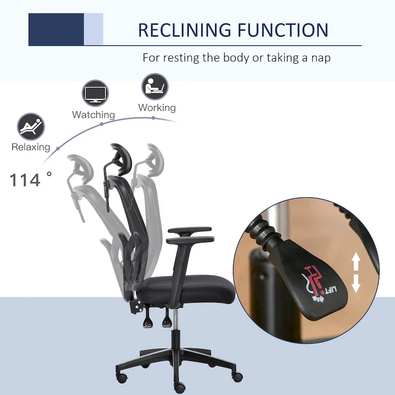 Black High-Back Mesh Ergonomic Office Chair with Lumbar Support, Adjustable Headrest & Armrests – 1-Person