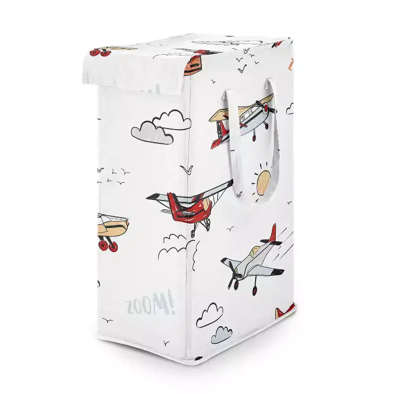 Sweet Jojo Designs Boy Foldable Laundry Hamper with Handles Airplane Red Blue and White