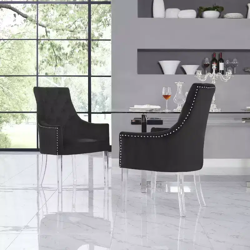Inspired Home Marilyn Button Tufted Swoop Arm Acrylic Leg Dining Chair (Set of 2)