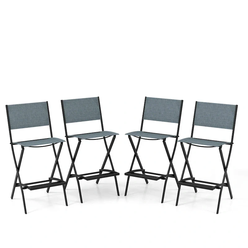 Set of 4 Folding Bar Stools with Footrest for Outdoor Comfort - 18 x 22.5 x 40