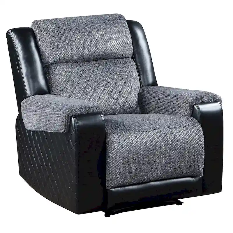 39  Black And Gray Faux Leather And Fabric Manual Recliner
