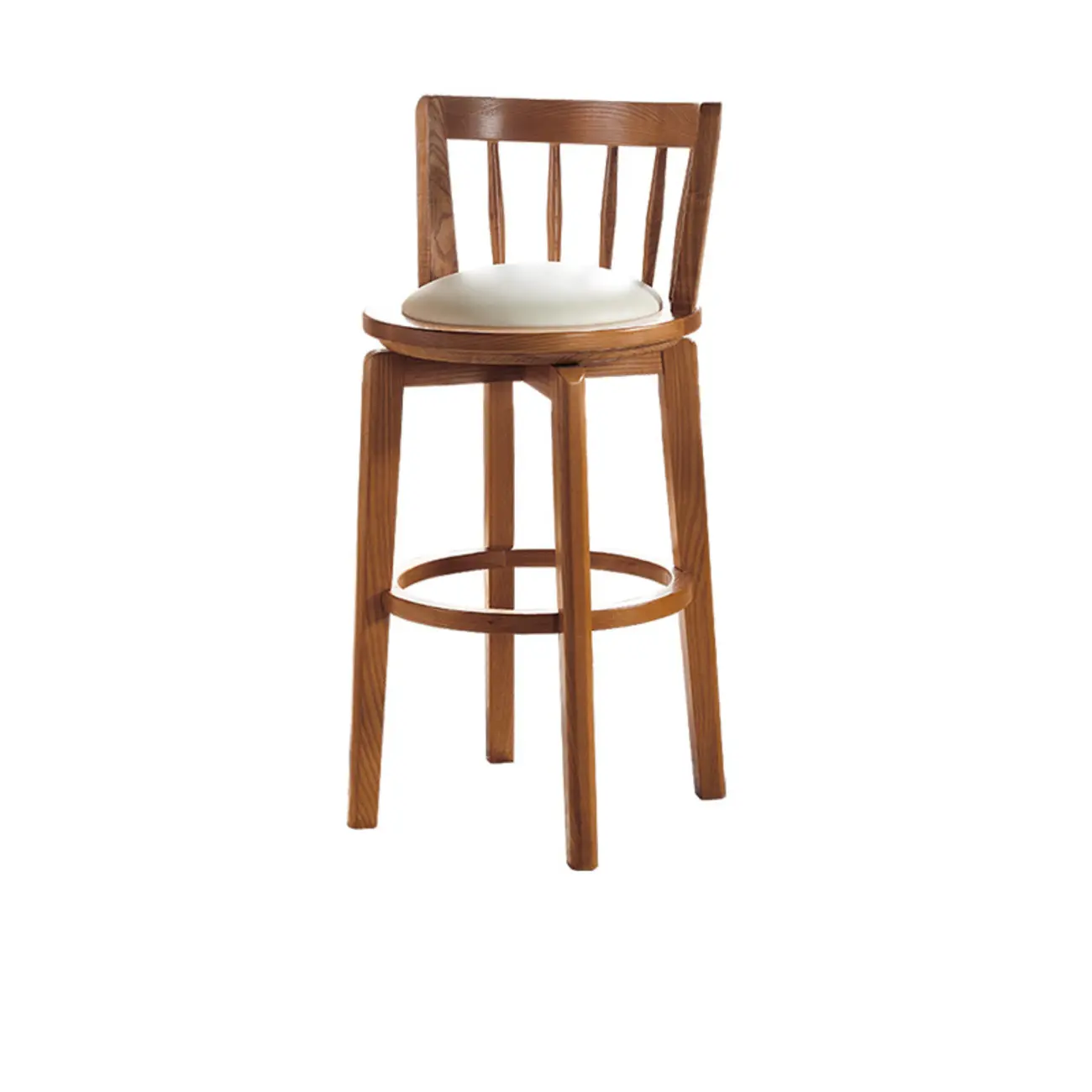 Mid-century Modern Wooden Swivel Bar Stool Upholstered