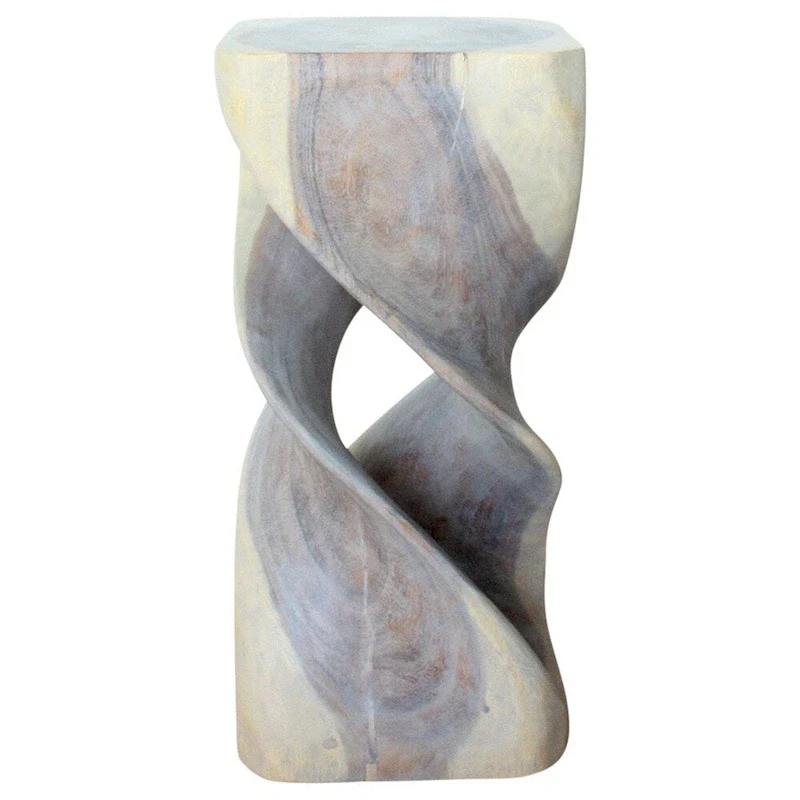 Wood Double Twist Stool Table 14 in SQ x 30 in H - Grey Oil Finish