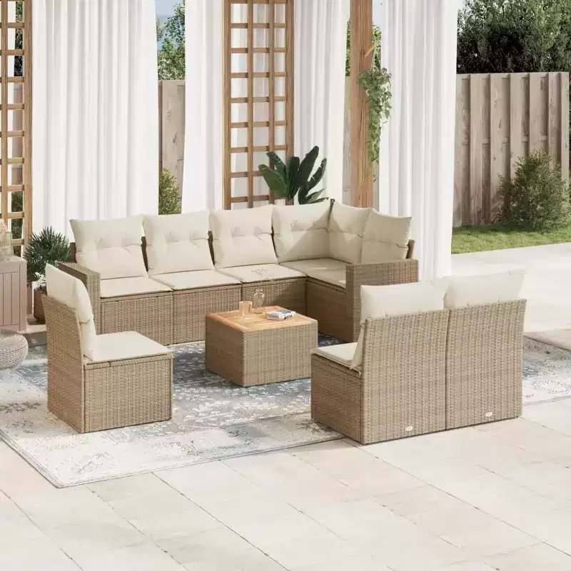 vidaXL Patio Sofa Set with Cushions Outdoor Furniture 9 Piece Poly Rattan