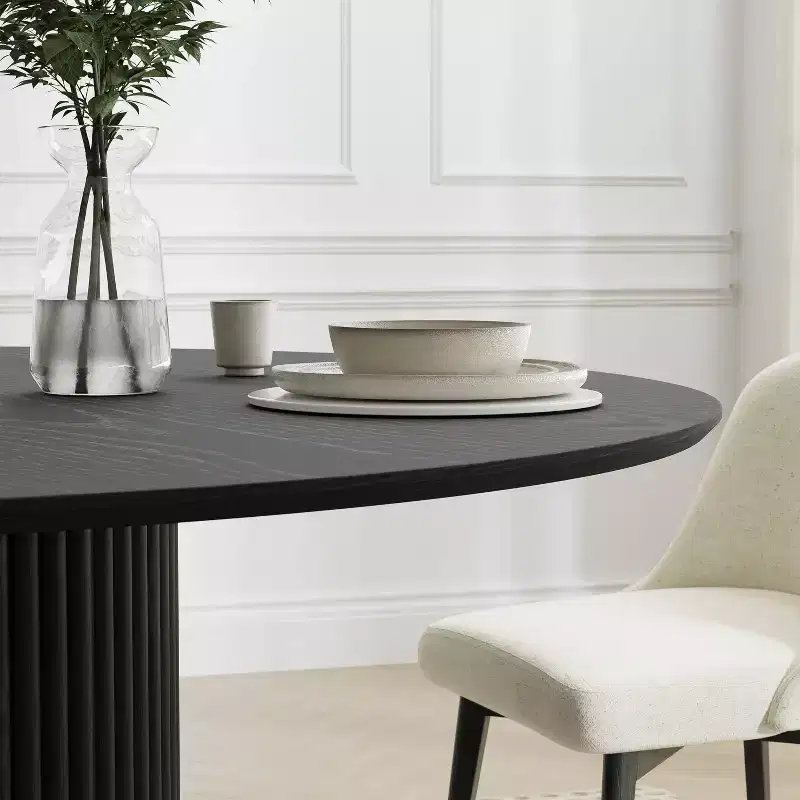 Dovelina Mid-Century Round Dining Table Wood Kitchen Table Dining Room Table for 4 People - Black