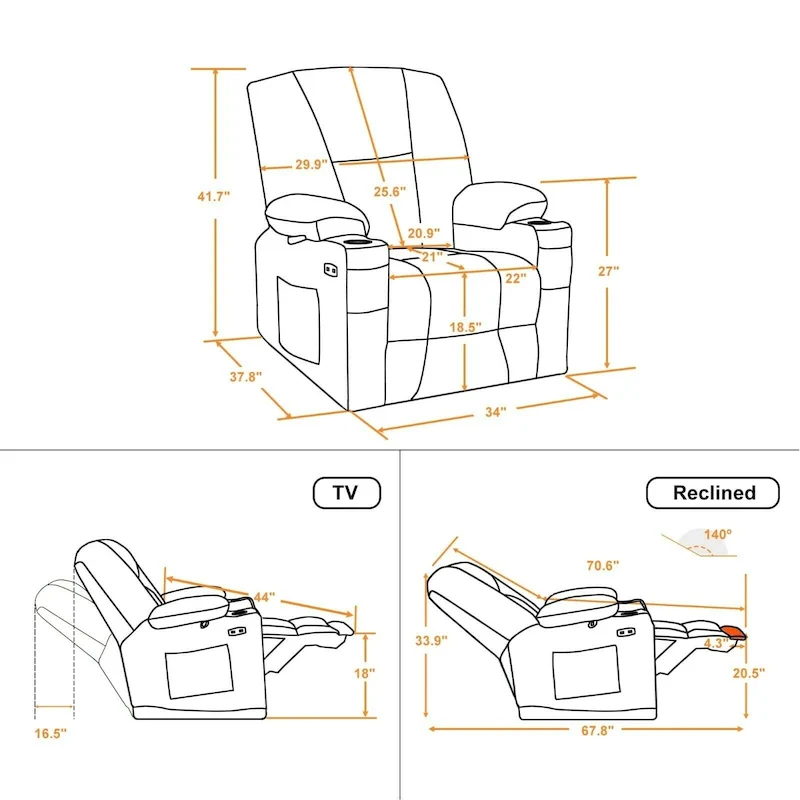 MCombo Electric PowerRecliner Chair with Massage & Heat, Plush Fabric 8015