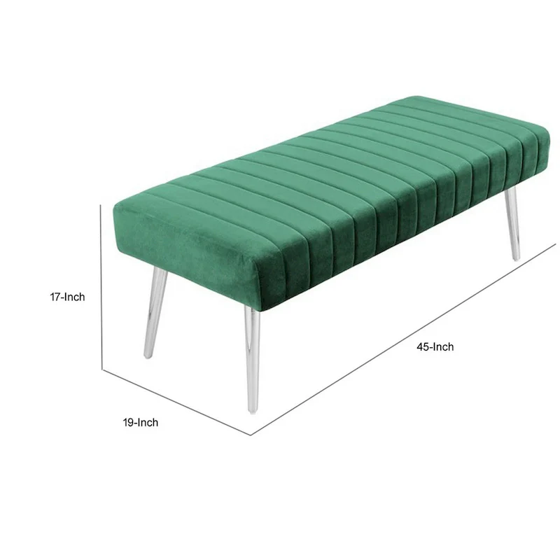 Green Velvet Tufted Bench 45 Inch Chrome Legs