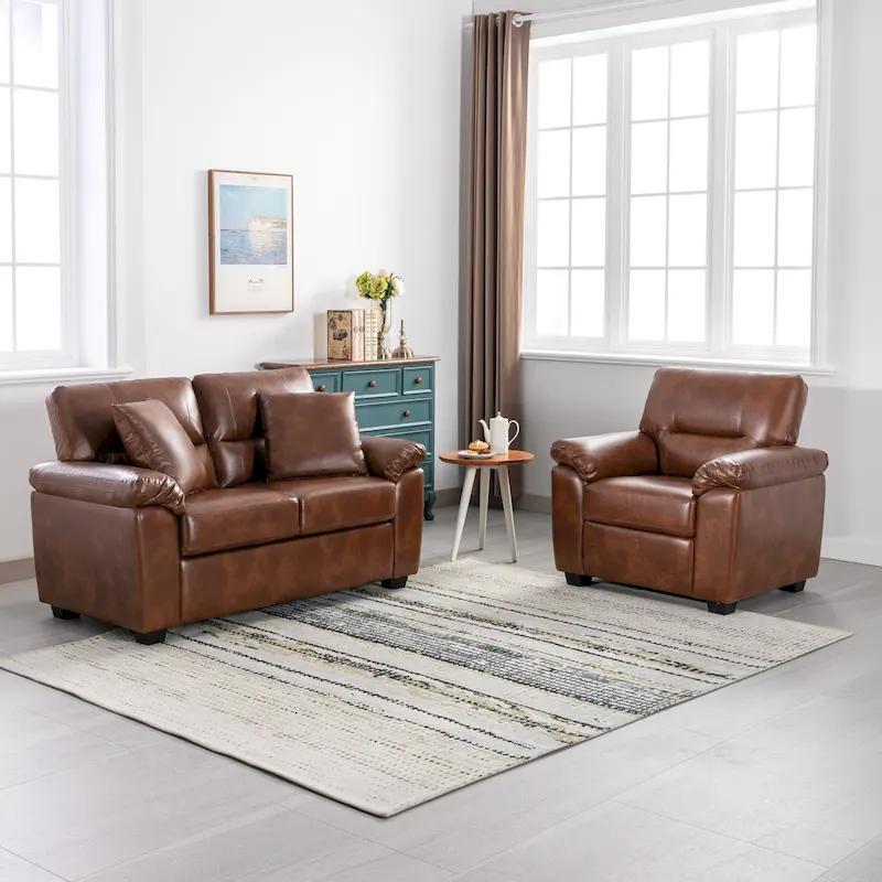 Morden Fort Upholstered Living Room Set, 2 Pieces - Faux Leather chair, Loveseat