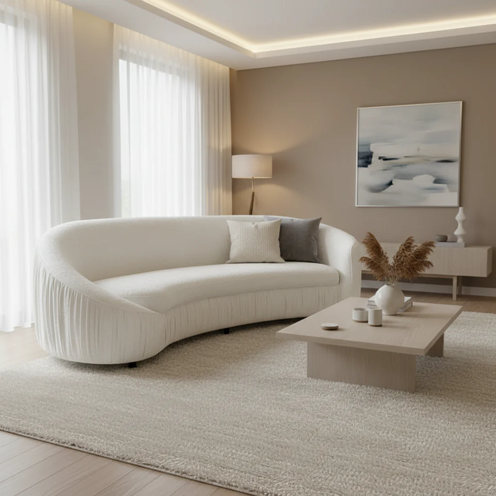 Modern Curved Shaped Sofa Upholstered 4-Seat Fabric Sofa Couch