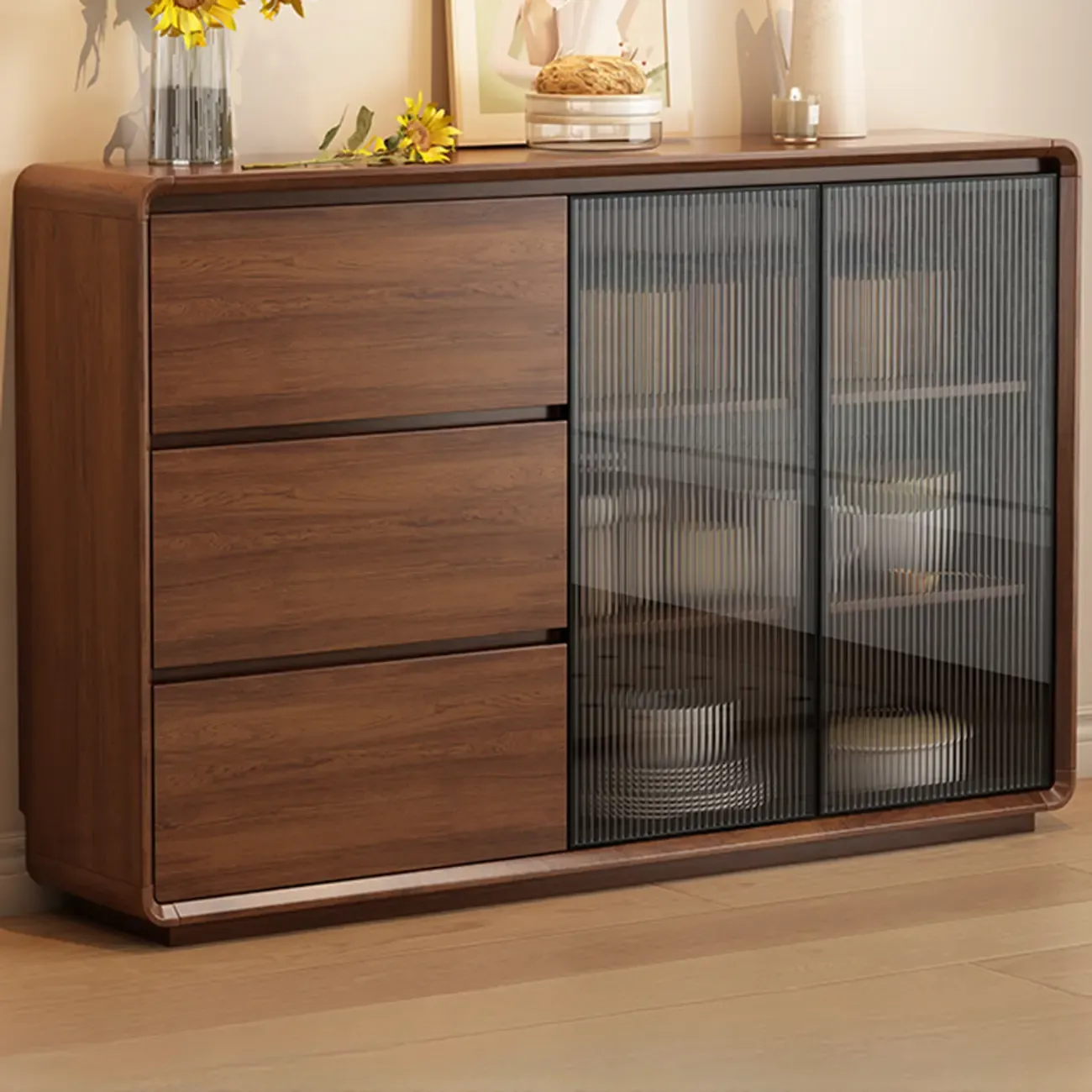 Casual Espresso Wood Sideboard with Drawers