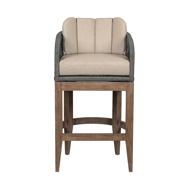 Kimi 26 Inch Outdoor Patio Counter Stool Chair, Olefin and Gray Woven Rope