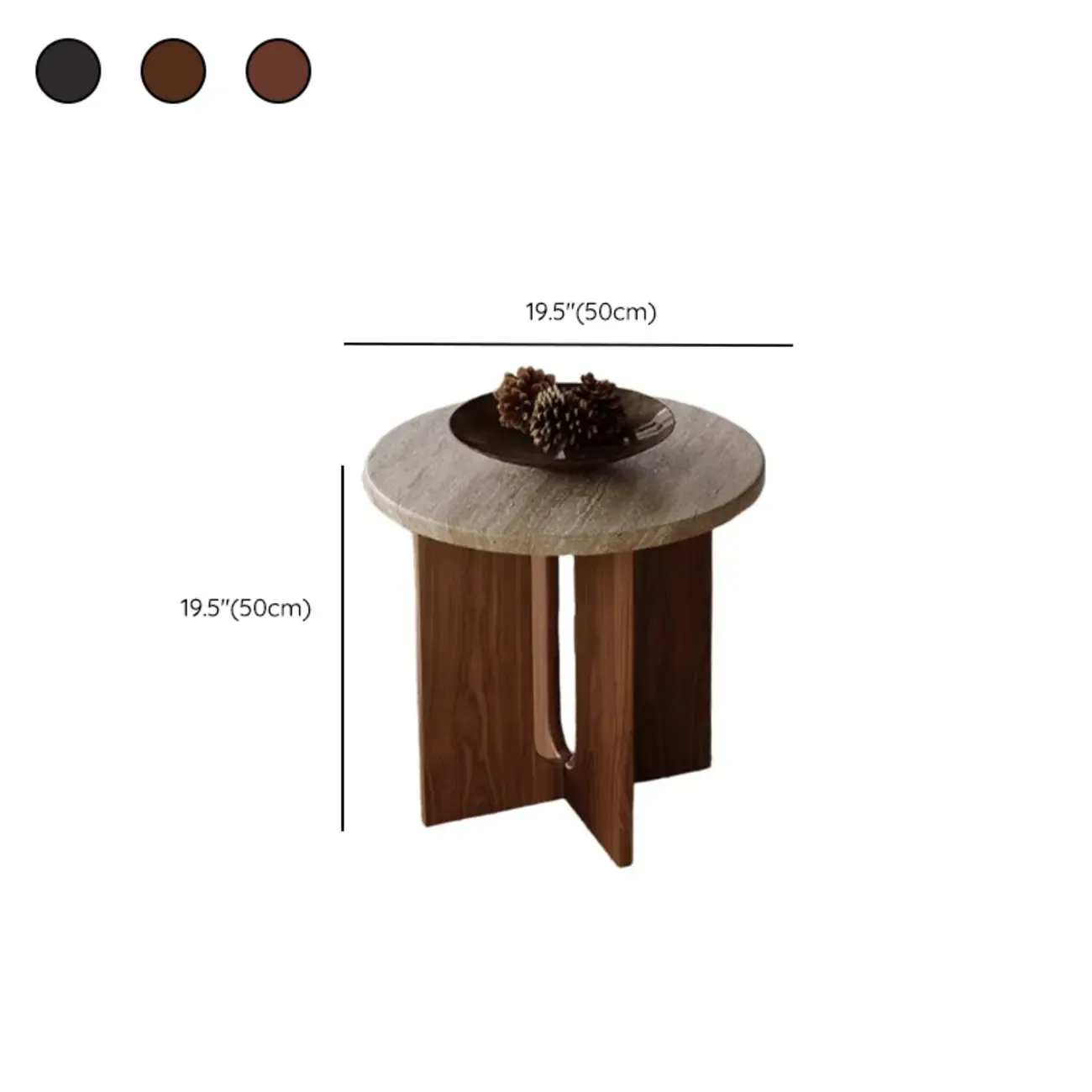 Modern Travertine TOP Round Accent Table with Wood Base