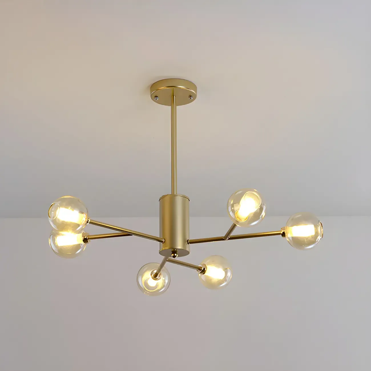 Modern Gold Metal Glass Globe Sputnik Chandelier