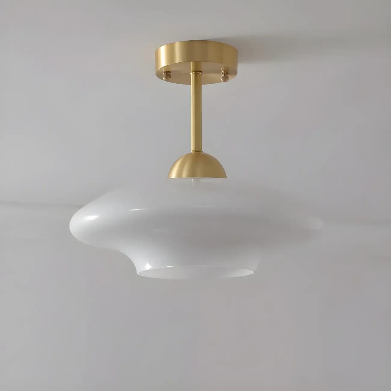 White Round Glass Shade Gold Semi Flush Ceiling Light