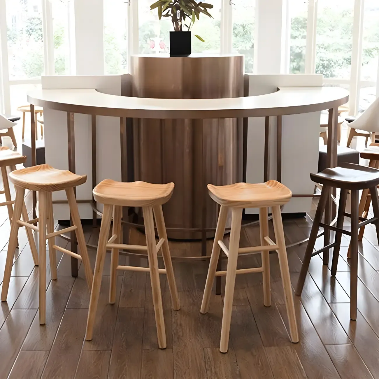 Counter Height Backless Wooden Industrial Bar Stools
