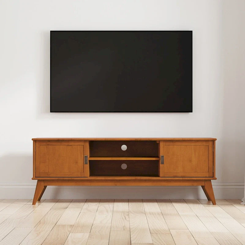 Tierney 72-Inch Wide Mid-Century Modern TV Media Stand in Teak Brown