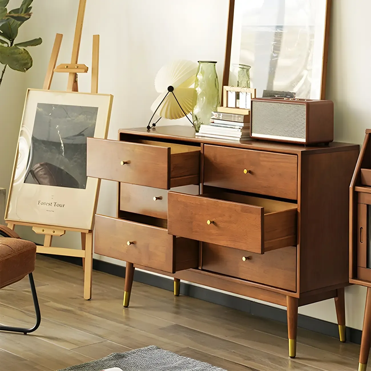 Stylish Wooden Dressers with Gold Accents and Drawers