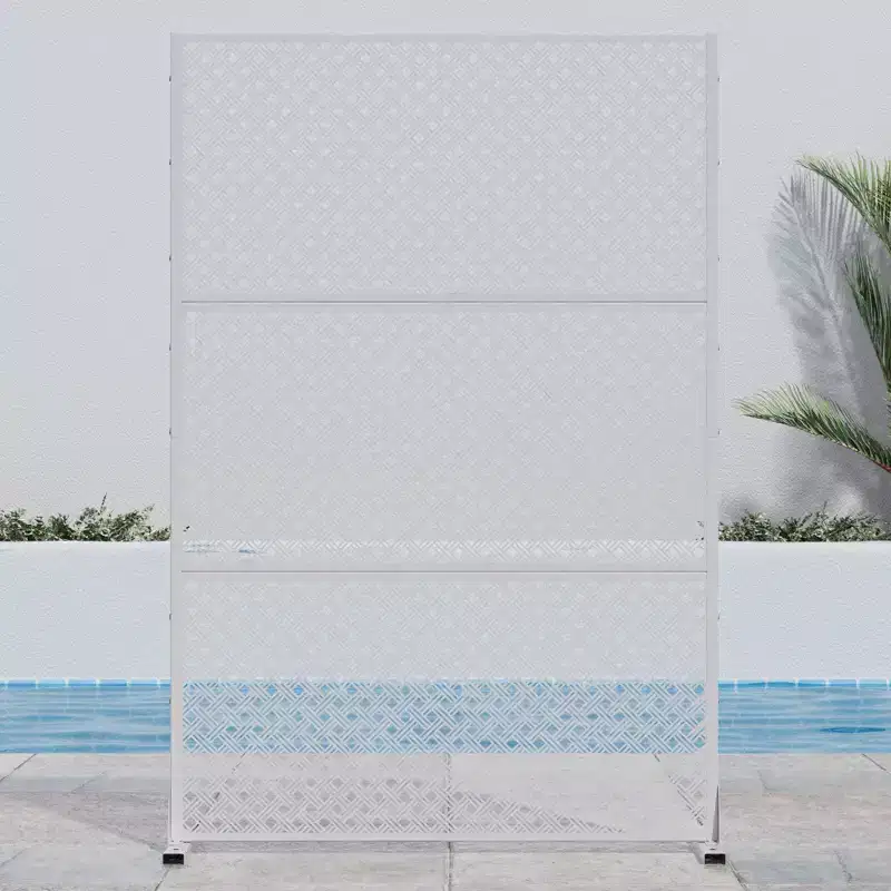 PexFix 72 in. H x 47 in. W Outdoor Metal Privacy Screen Garden Fence Woven Pattern Wall Applique in White