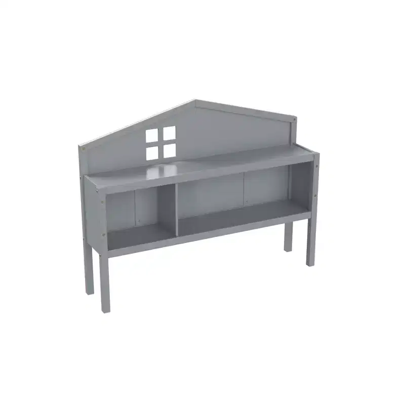 Full Size Montessori Floor Bed Headboard Storage Cabinet, Grey