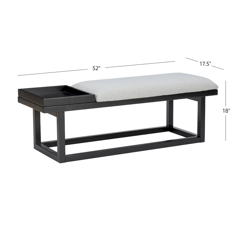 Aliza Grey Upholstered Solid Wood Bench with Tray