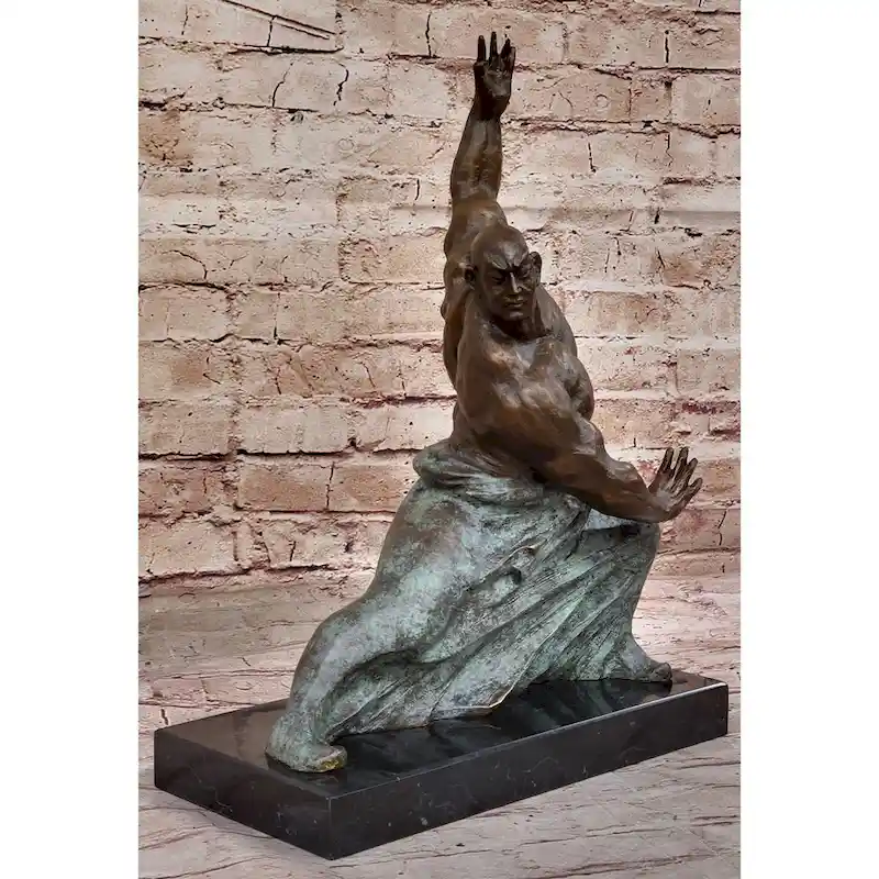 Hot Cast Bronze Sculpture Of Tai Chi Master Martial Arts Sensei Figure On Marble Base