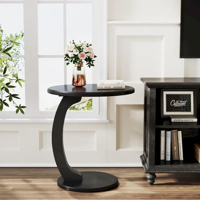 Wooden C-Shaped End Table