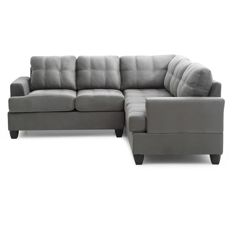 Tufted Microsuede L-Shape Sectional Sofa - 80 - Gray