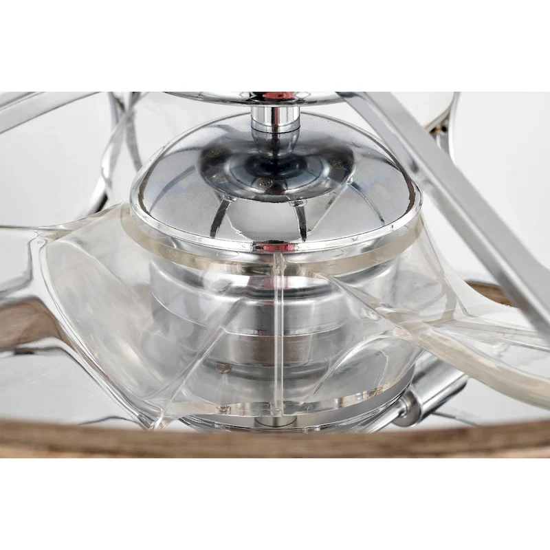 Ofelia 24-inch Chrome and Faux Wood 6 Lights 3 Blades Lighted Ceiling Fan with Remote