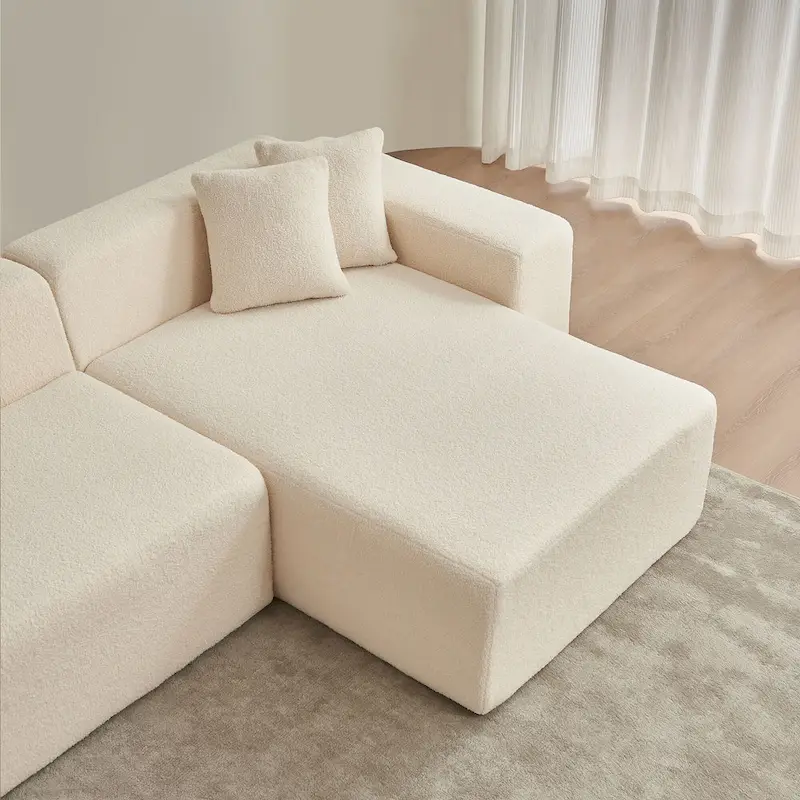 105.51 Modern L-Shape 5 Seater Modular Sectional Sofa Couch with Chaise Lounge, in Soft Lambswool Sherpa Fabric