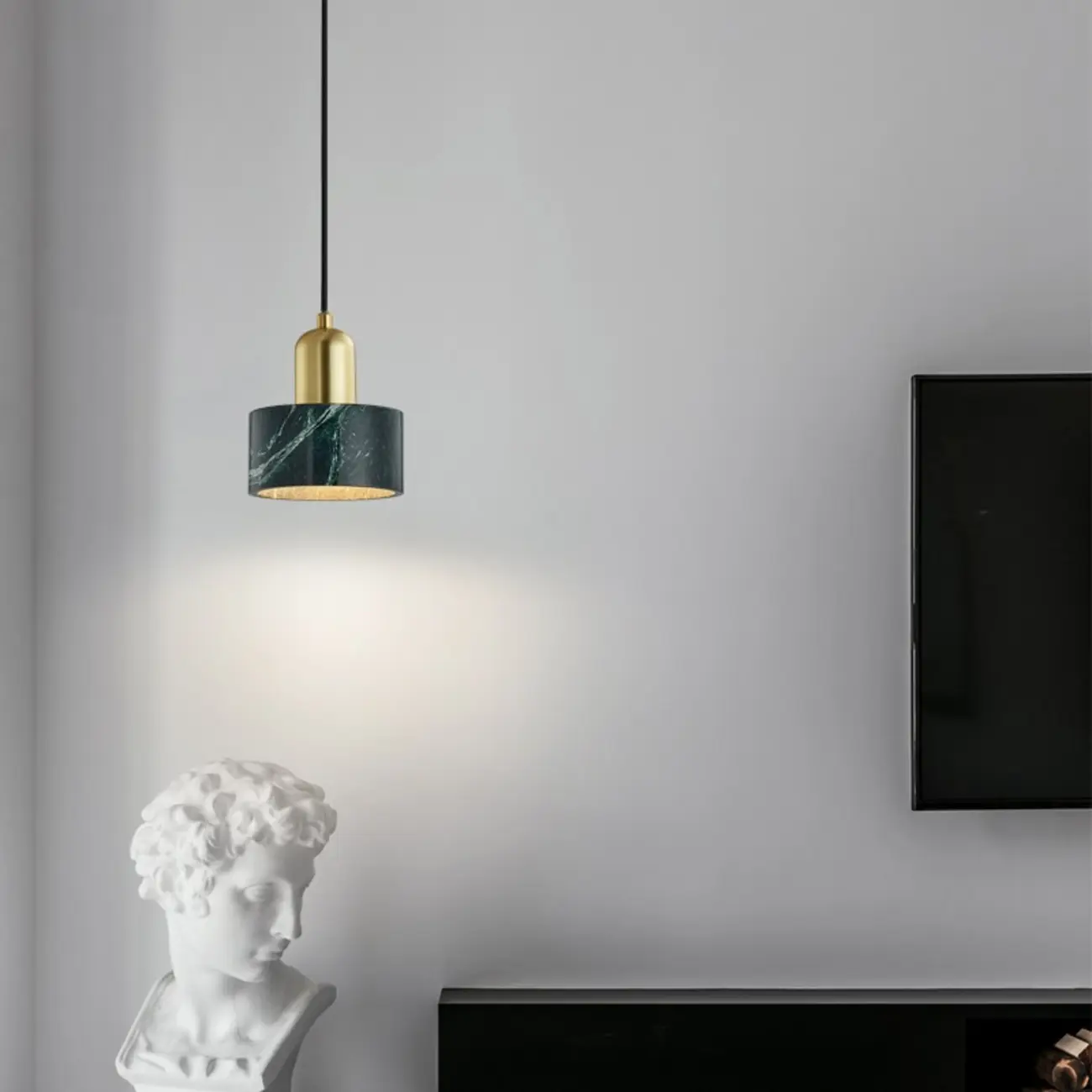 Modern Green Stone Cylinder Black Hanging Pendant Light