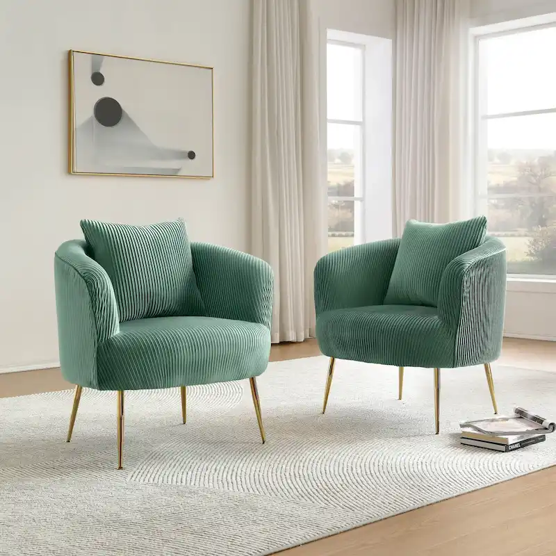 Velvet Barrel Accent Chairs with Golden Legs Set of 2