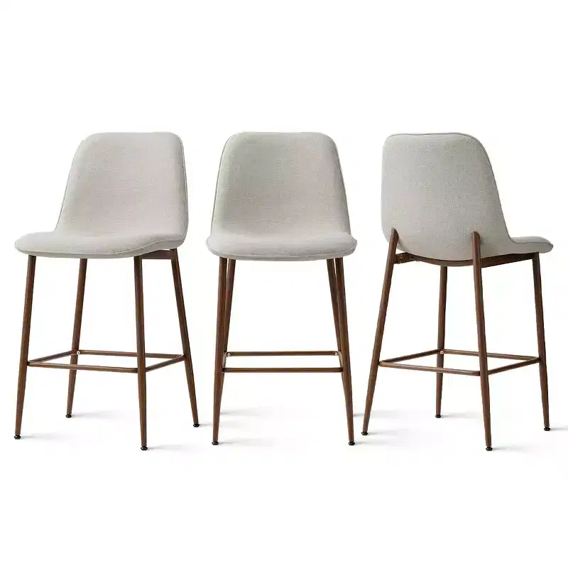 Set of 3 Counter Height Bar Stools, 25.5 Upholstered Kitchen Island Stools with Metal Legs, Curved Back Bar Chairs for Dining Room-Panipeachy