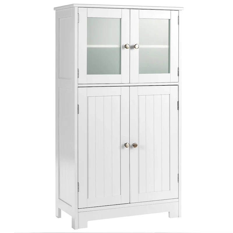 Bathroom Floor Storage Cabinet with Tempered Glass Doors