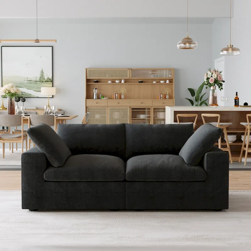 Black Commix Down Filled Overstuffed Sectional Sofa with Ottoman