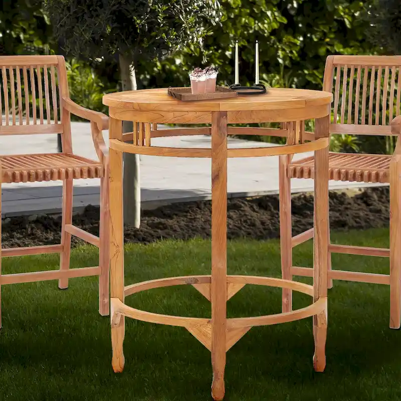Chic Teak Large Teak Wood Orleans Round Outdoor Patio Bar Table, 38 inch (table only)