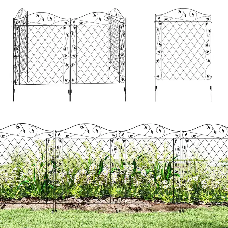 Garden Fence, 4 Pack Steel Fence Panels, 11.5' L x 43 H, Rust-Resistant Decorative Border Flower Edging for Yard, Landscape, Patio, Outdoor Decor