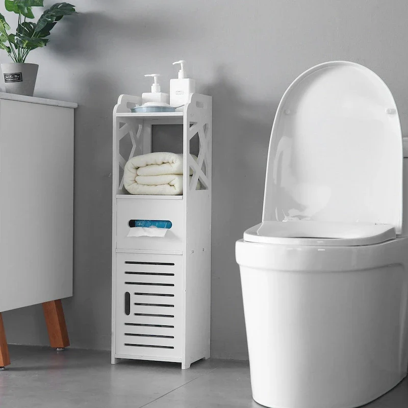 White Free-Standing 3-Tier Bathroom Floor Cabinet - Single Use