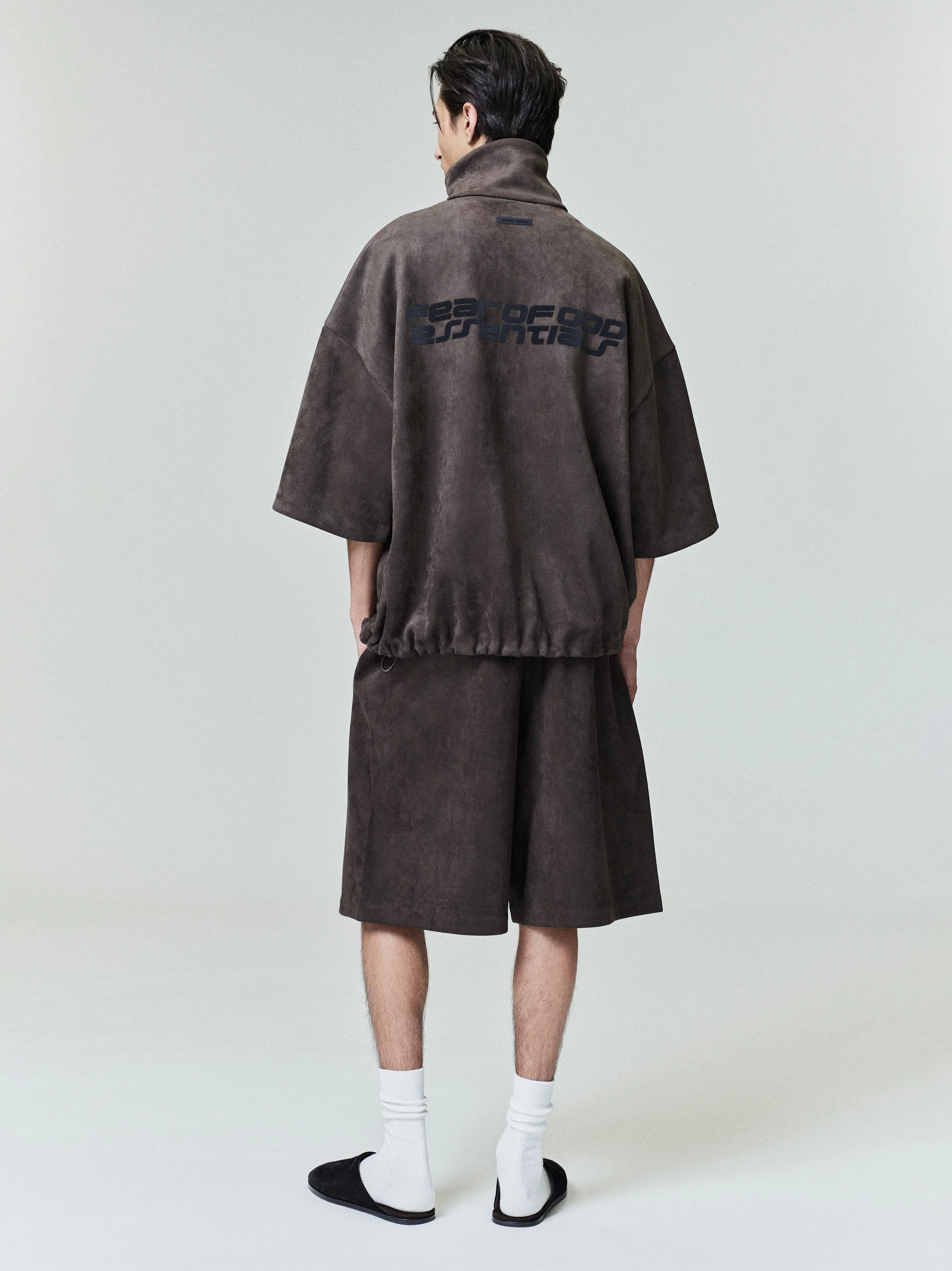 Suede Fleece High Neck 3/4 Sleeve Jacket