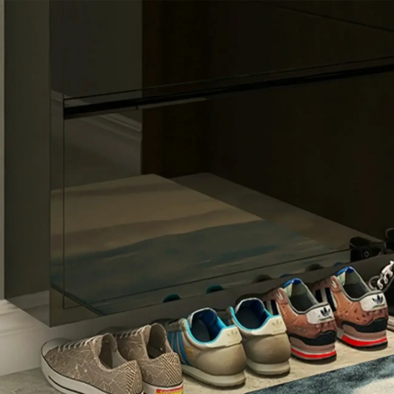 Gloss Black Wall Mounted Wooden Slim Drop Front Shoe Cabinet