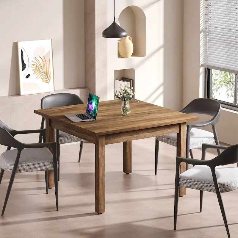 Brown / Black Square Conference Table with Solid Wood Legs, Seats 1–2