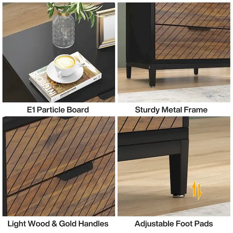 Night Stands Bedside Table with Drawers, Modern Wood Grain Nightstand for Bedrooms