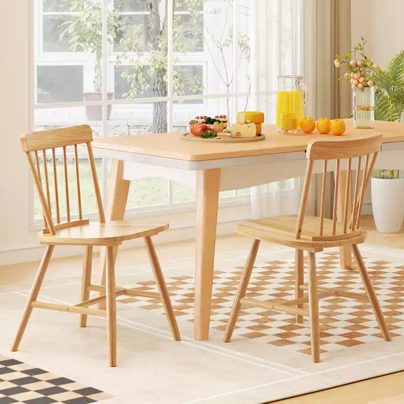 Costway Dining Chairs Set of 2 Farmhouse Kitchen Chair w/ Rubber Wood Frame Wide Seat