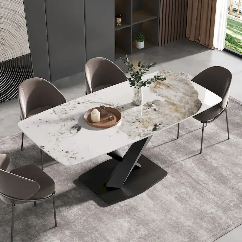 71  Modern Artificial Marble Dining Table with Carbon Steel Base