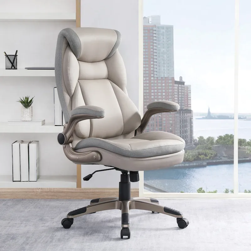 Taupe / Black / Charcoal Bonded Leather Executive Office Chair, Single