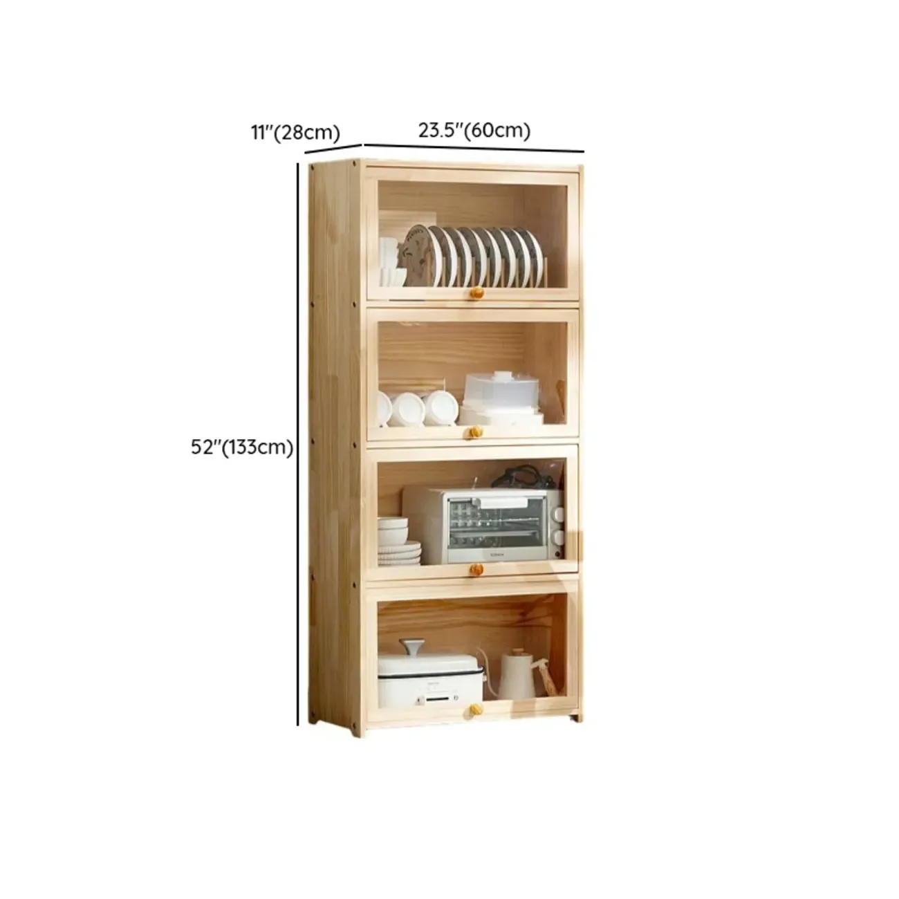 Kitchen Natural Wooden Multi-Shelf China Cabinet