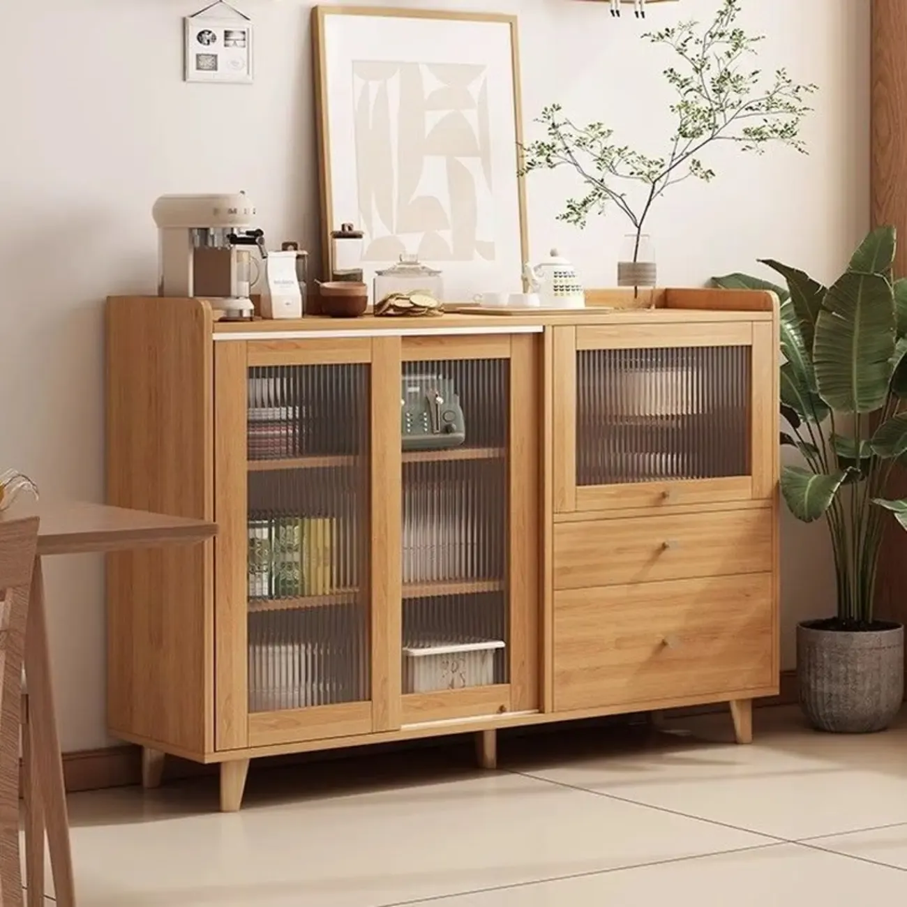 Modern Wood Narrow Sideboard with Sliding Doors