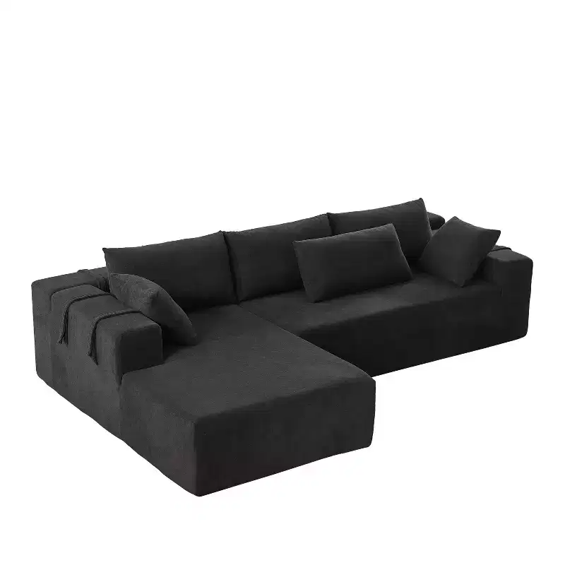 Modern Chenille Upholstered Sectional Sofa Couch Set, Modular 108 L-Shaped Sectional Living Room Sofa Set with 6 Cushions