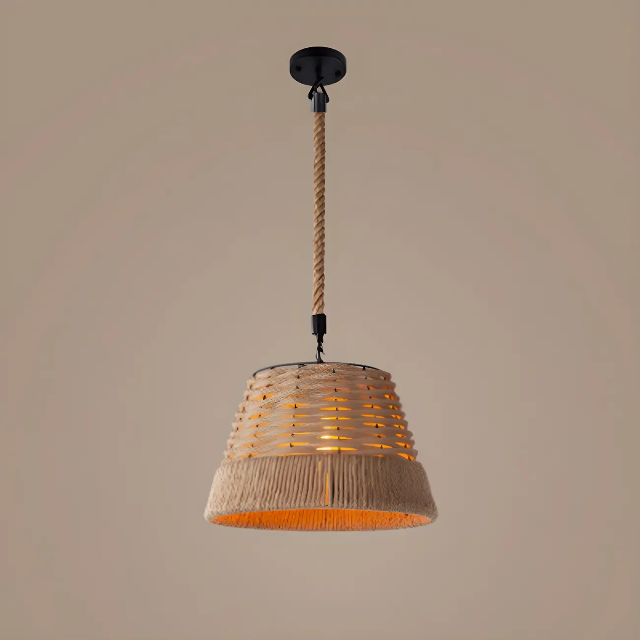 Industrial Rattan Black Metal Hemp Rope Pendant Light
